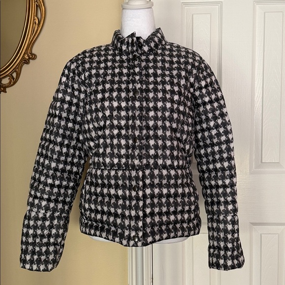 Lands' End Jackets & Blazers - Lands’ End Houndstooth Down Puffer Coat Zip & Snap Front Pockets Petite 14-16